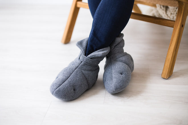 CosySoles Heated Bootie Slippers for heat retention and relief for cold feet. Warming feet with direct heat to top surface of the foot